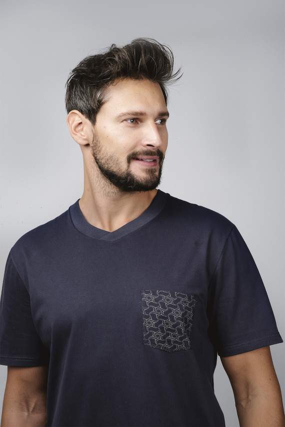 Diaz Pijama cu mânecă scurtă pentru bărbați, pantaloni scurți Italian Fashion - albastru marin/print