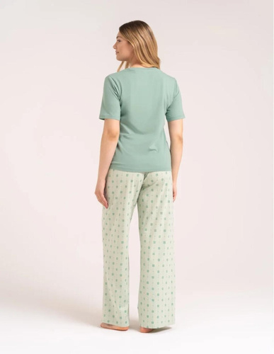 Pijamale damă Moraj PDD4300-023 verde bumbac pantaloni lungi imprimeu