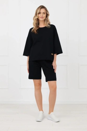 Pantaloni scurți damă Kaori Italian Fashion din bumbac cu buzunare - negru