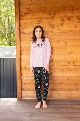 Umbra Pijama pentru fete, cu mânecă lungă și pantaloni Italian Fashion- somon/print