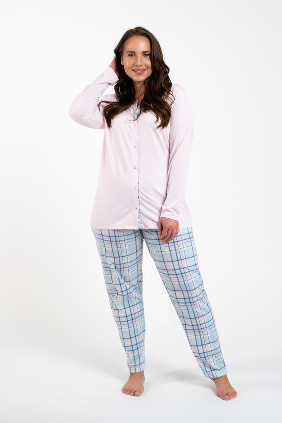 Emilly Unzipped Ladies' Long Sleeve Pyjamas and Trousers Italian Fashion - roz/print