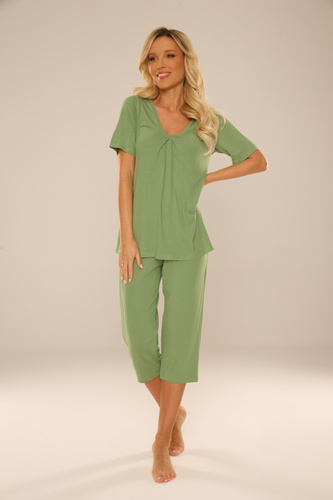 878 Dahlia Pijama de damă De Lafense - viscoză, mânecă scurtă, pantaloni 3/4 - salvie