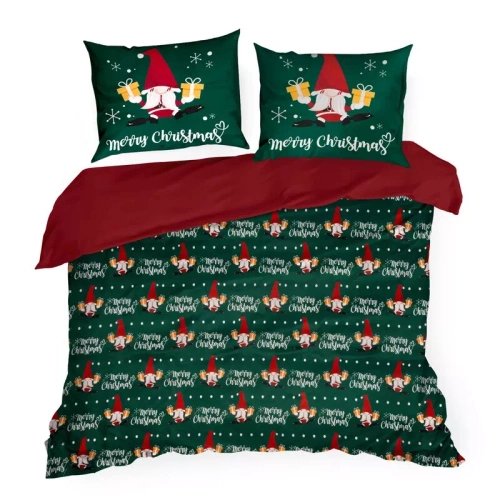 Lenjerie de pat de Crăciun Galdor din microfibră Europerdele verde roșu gnomi - moale, ușoară și ușor de întreținut, cu fermoar
