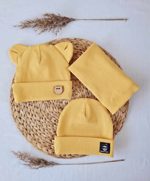 Capac Teddy 15U cu urechi, dunga dubla Marija - mustar