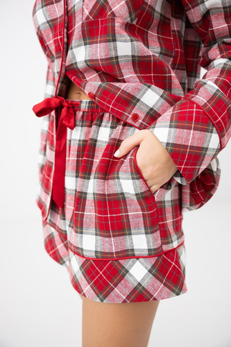 Sensis Clariel Pijamale damă din flanel 100% bumbac, carouri roșii