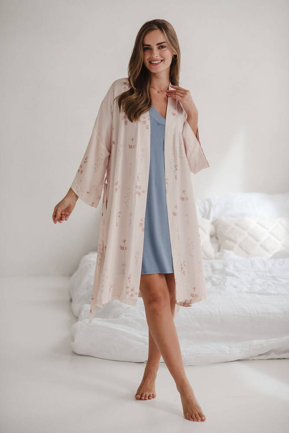 Flowers on pink szlafrok bambusowy ciążowy Milk&Love różowy 