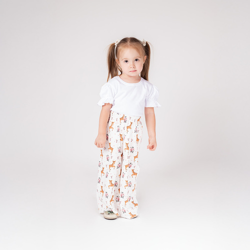 216198 Pantaloni pentru copii Lala Nicol – Albi cu model de căprioare și flori, mărimea 92-122