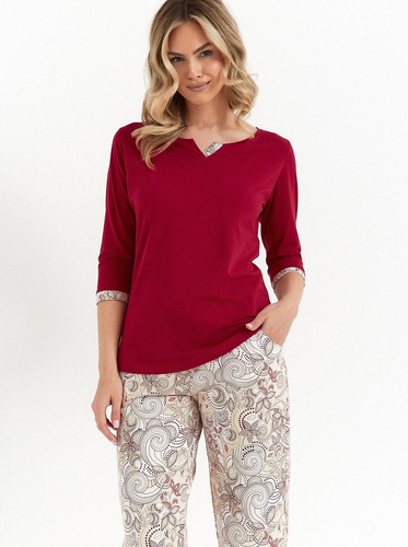 487 Pijamale Cana dama, rosu, maneci 3/4, pantaloni bumbac 7/8