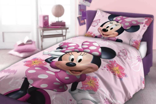 Set de lenjerie de pat Minnie Mouse din bumbac, roz, Faro - 100% bumbac, set Disney