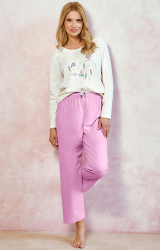 3459 Monica Pijamale dama Taro crem – 100% bumbac, maneci lungi, imprimeu floral