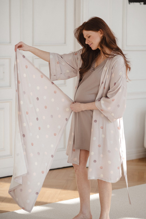 Halat de baie din bambus de maternitate Milk&Love cu buline