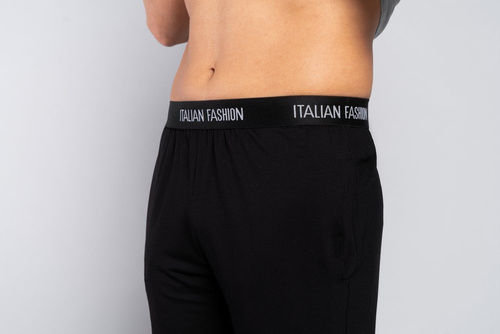 Dallas Pijama cu mânecă scurtă pentru bărbați, pantaloni lungi Italian Fashion- melange/negru 
