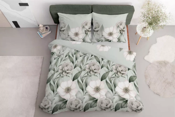 5220 B Lenjerie de pat satin romantic Magnolia Detexpol verde