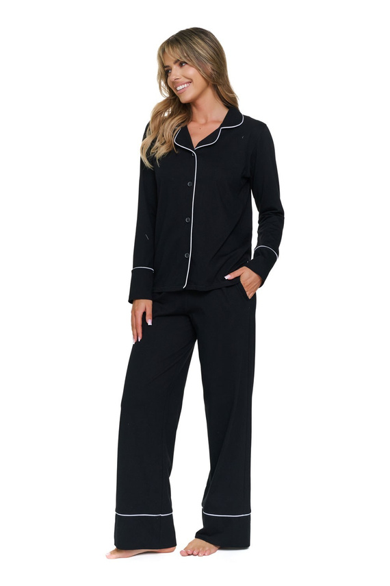 Pijamale damă Doctor Nap 7527 Noir, 100% bumbac, cu nasturi, lungă