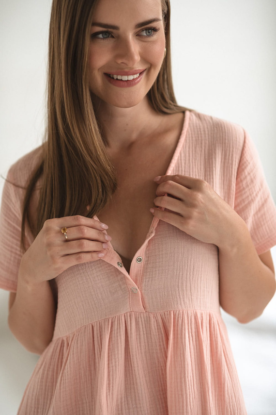 Cămașă de noapte de maternitate și alăptare de muselină Aurora Milk&Love somon