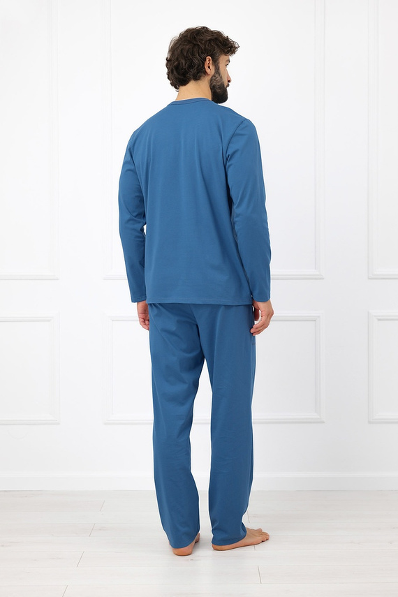 Pijama pentru bărbați Gordo - bumbac clasic, top polo și pantaloni cu buzunare Italian Fashion - melange 