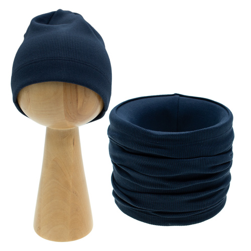 219268 Set Willy Nicol: palarie + incalzitoare pentru gat, bumbac – bleumarin, dungi