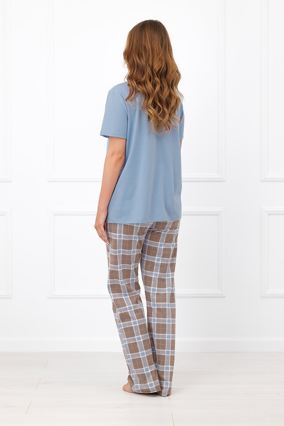 Pijamale damă Italian Fashion Delma 100% bumbac, cămașă în carouri, pantaloni lungi - gri metalizat
