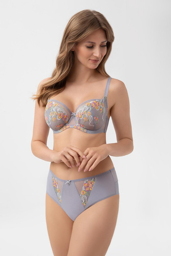 Gorsenia B015 Flora Chiloți brazilieni damă talie medie, broderie, tul, gri