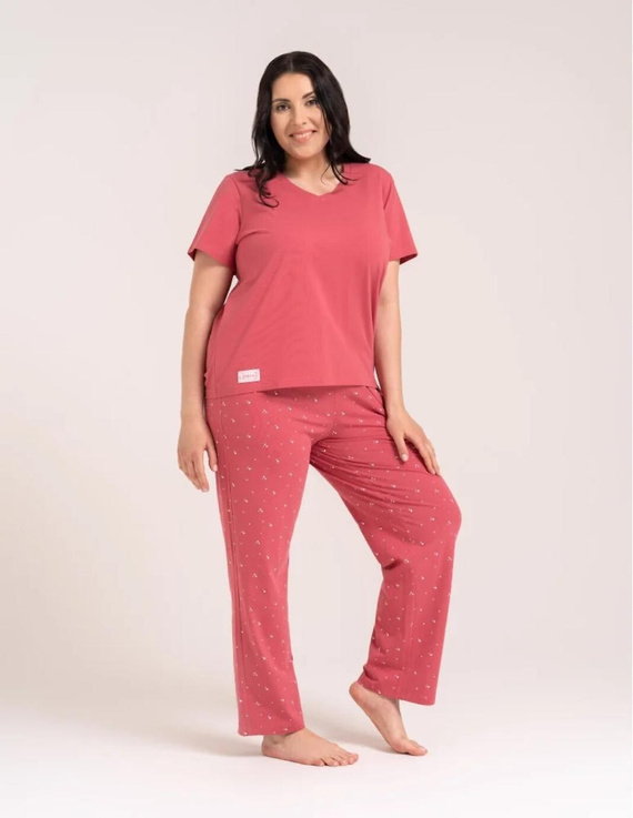 Pijamale damă Moraj PDD4300-024 roz din bumbac cu inimioare, pantaloni lungi