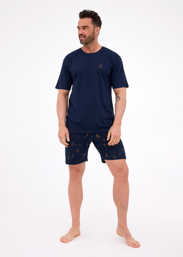 Pijamale bărbătești Night Cornette 326/297 - Crăciun, bumbac, pantaloni bleumarin cu model de brad de Crăciun