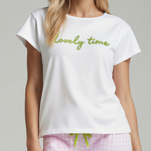 Pijamale dama Dana Sorbetto, roz - 100% bumbac, maneca scurta, pantaloni in carouri, set