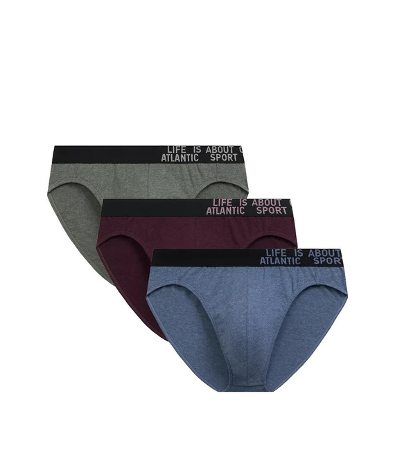 Slip bărbătesc Atlantic 3MP-209/25 verde-burgundy-albastru – bumbac, pachet de 3, croială clasică