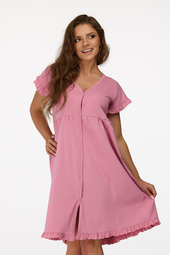 Cămașă de noapte Senizo pentru gravide nr. 24, roz antic – 100% bumbac, mâneci scurte, capse pentru alăptare