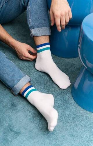 art.054 Șosete bărbați în dungi Steven Sports - 300 alb