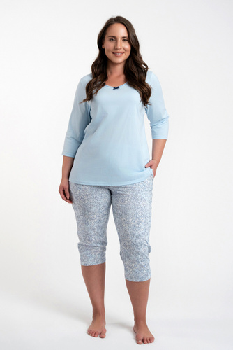 Salli Pijama de damă cu mâneci 3/4 și pantaloni 3/4 Italian Fashion - albastru/print 