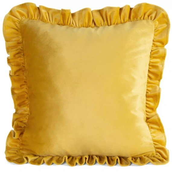 Față pernă Brenda 45x45 verde salvie catifea cu volane mustard