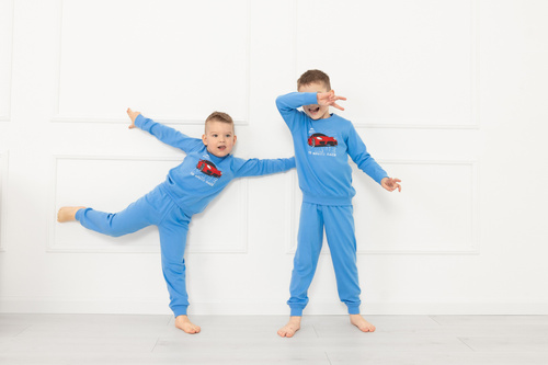 Pijama pentru băieți Gordo - bumbac, mânecă lungă și pantaloni cu cordon Italian Fashion - albastru 