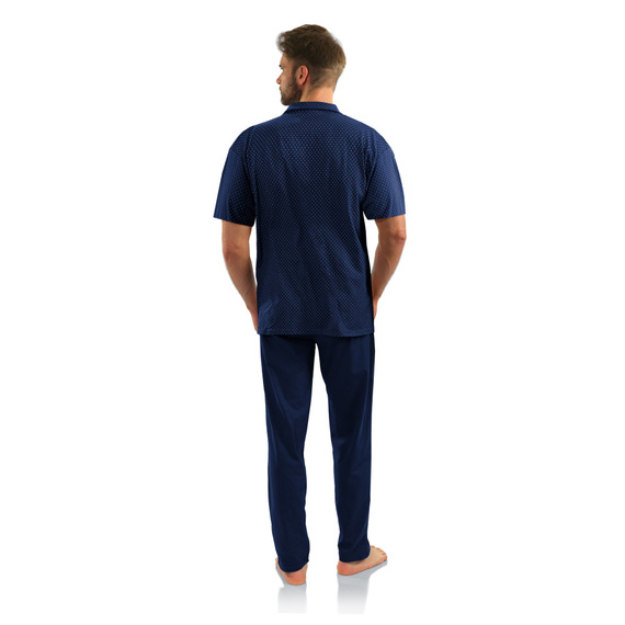 Pijamale bărbați Sesto Senso cu mâneci scurte cu fermoar - ancore bleumarin