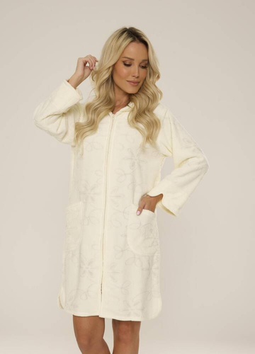 409 Jacquard Short Ladies' Bathrobe De Lafense- ecru