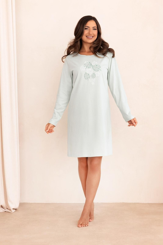 Cămașă de noapte damă Regina 2010 100% bumbac mânecă lungă model verde
