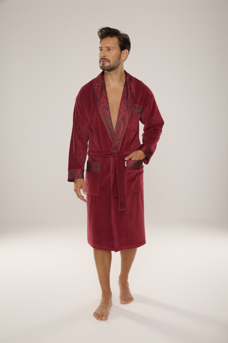 868 Halat de baie nobil pentru bărbați din catifea De Lafense- elegant, moale, premium, burgundy