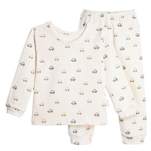 Pijamale băieți Nicol 222036 crem, bumbac, cu mașinuțe colorate
