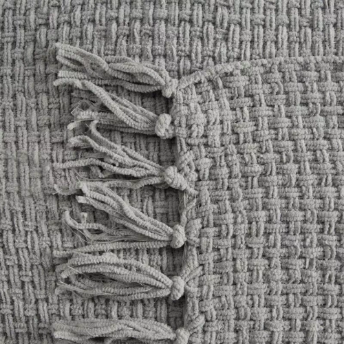 Patura Suzi, cuvertura de pat, tesuta cu franjuri, eurodrape, gri
