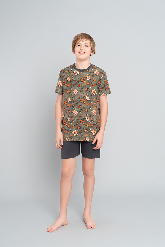 Western Boys' pijama cu mânecă scurtă, pantaloni Italian Fashion - olive/graphite