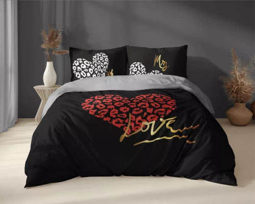 5291 A Lenjerie de pat Holland Cotton He and She Love Love Detexpol negru