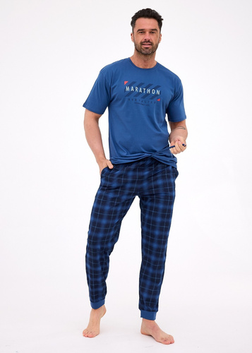 462/302 Pijamale bărbătească din bumbac Marathon 2 Cornette, bleumarin - mâneci scurte, set confortabil