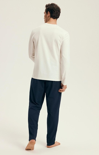 43475 Set de pijamale Loji pentru bărbați Henderson Core, alb - bumbac cu imprimeu de munte