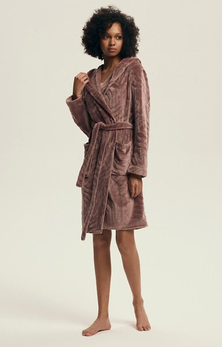 43602 Halat de damă Devyn cu glugă Henderson, culoare mahon – scurt, călduros, din velur