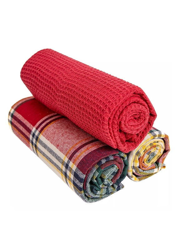 Moraj MRK1500-021 Set 3 prosoape de bucătărie din bumbac, coș roșu