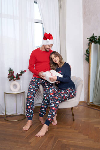 Makala Pijama cu mânecă lungă și pantaloni lungi de damă Italian Fashion - albastru navy/print