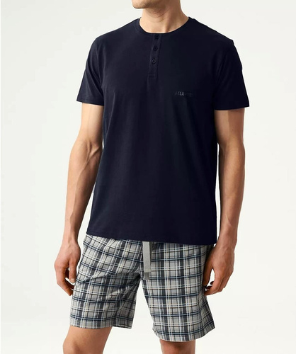 NMP-380 Pijamale bărbați cu mâneci scurte, Atlantic - bleumarin și gri