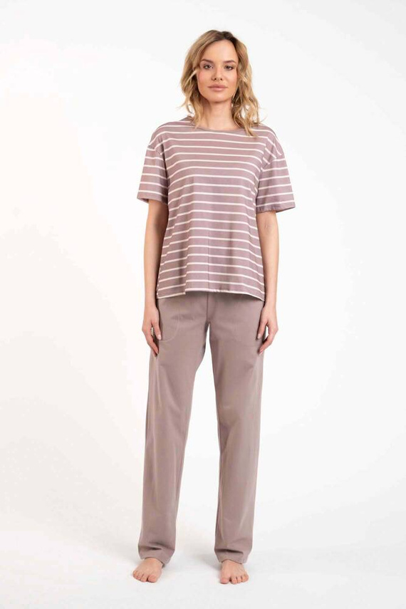 Betty Pijama de damă cu mânecă scurtă, pantaloni lungi Italian Fashion - cappuccino/print cappuccino