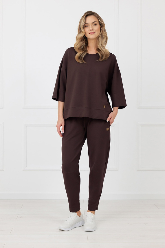 Bluza Kaori Italian Fashion 3/4 mânecă bumbac elastan - maro