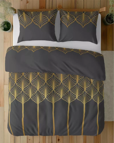 5225 A Lenjerie de pat din satin cu motiv geometric Detexpol negru