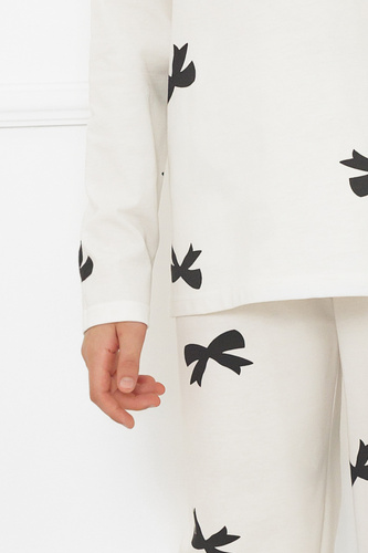 Pijama pentru fete Fiocca- ecru, bumbac, mânecă lungă și pantaloni Italian Fashion 